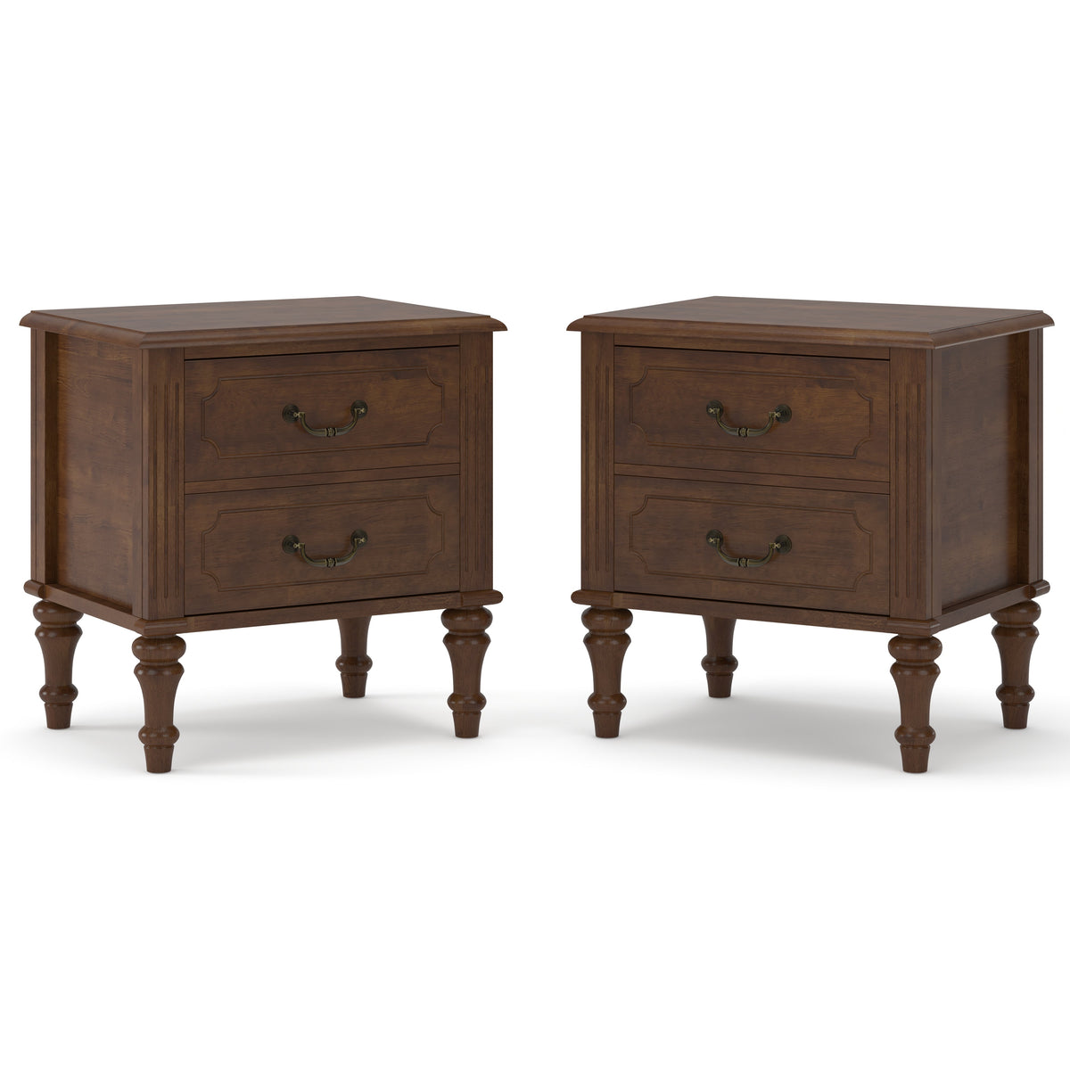 Farmhouse Nightstand with 2 Drawer, Solid Wood Bedside Table - Walnut HouseOfZazla