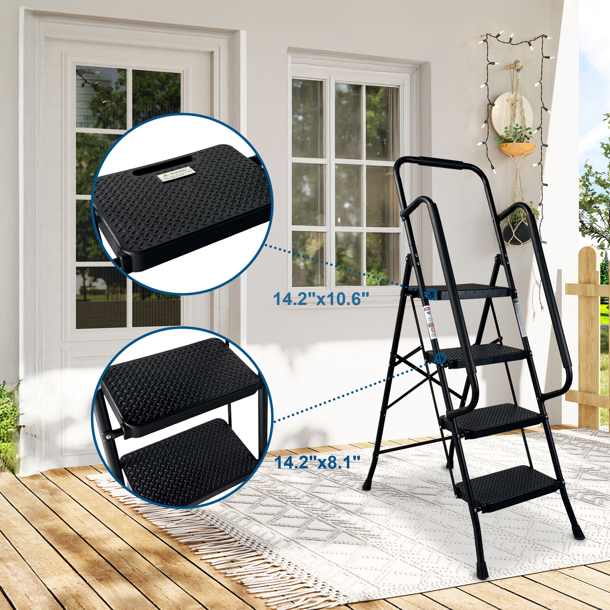 4 Step Ladder with Wide Anti-Slip Pedal - Steel Folding Ladder HouseOfZazla