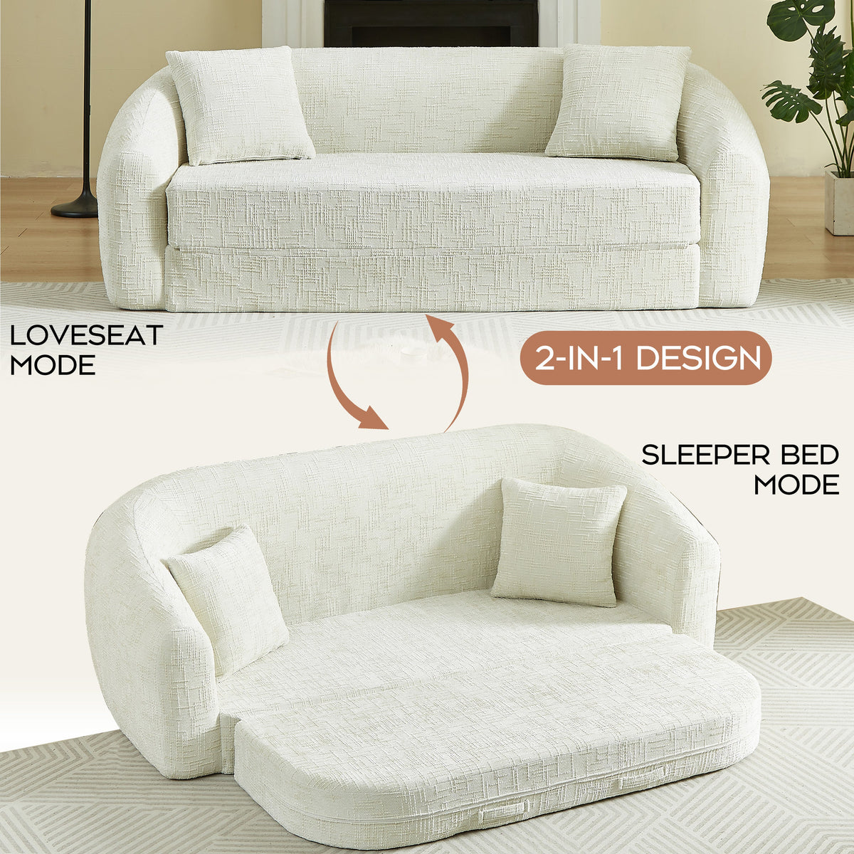 87-Inch Curved Convertible Sofa Recliner with 2-in-1 Design - Available in Beige, Grey, Green HouseOfZazla
