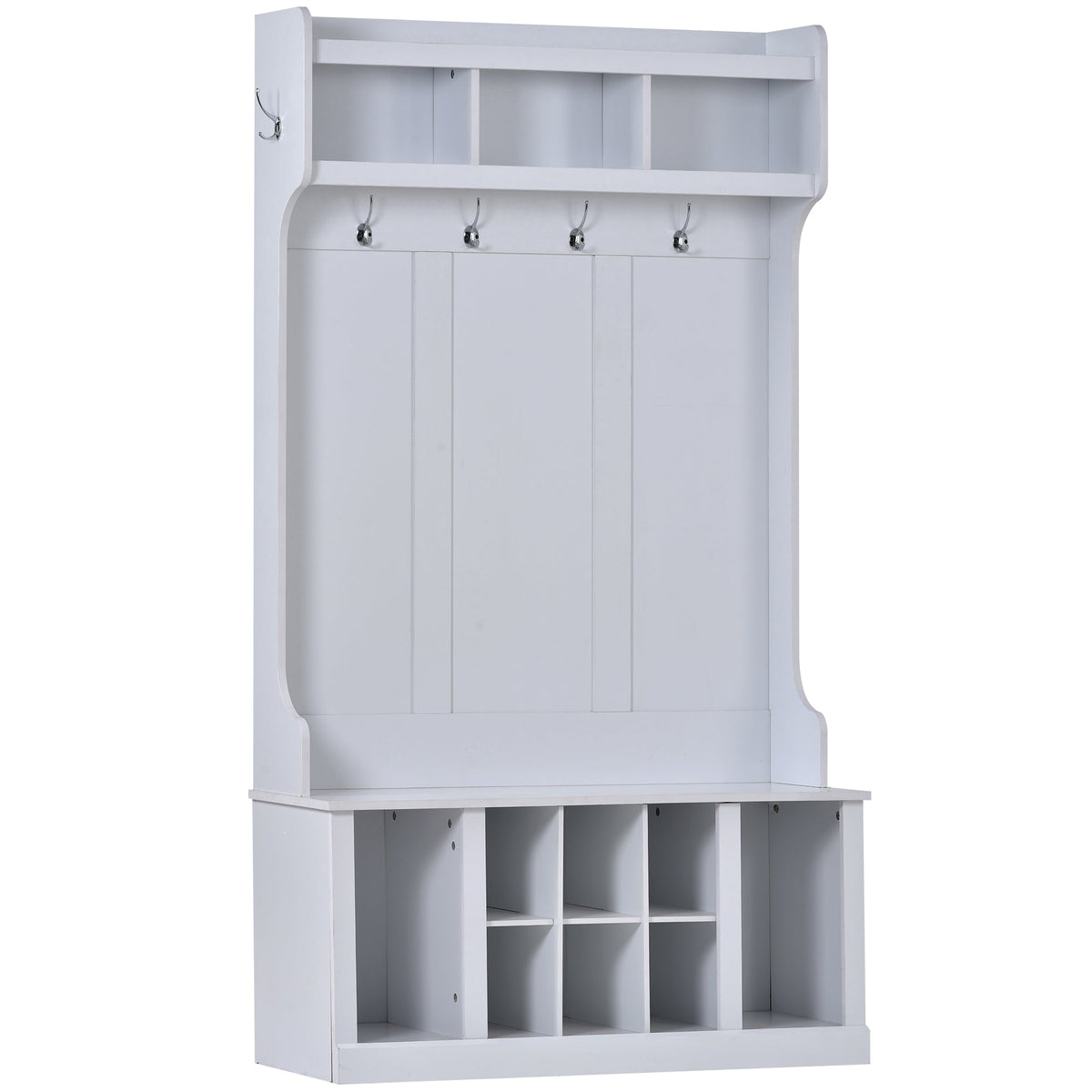 U-Can Hall Tree with 6 Hooks  Coat Hanger Entryway Bench Storage Bench (White) V.I.P Digital Presence