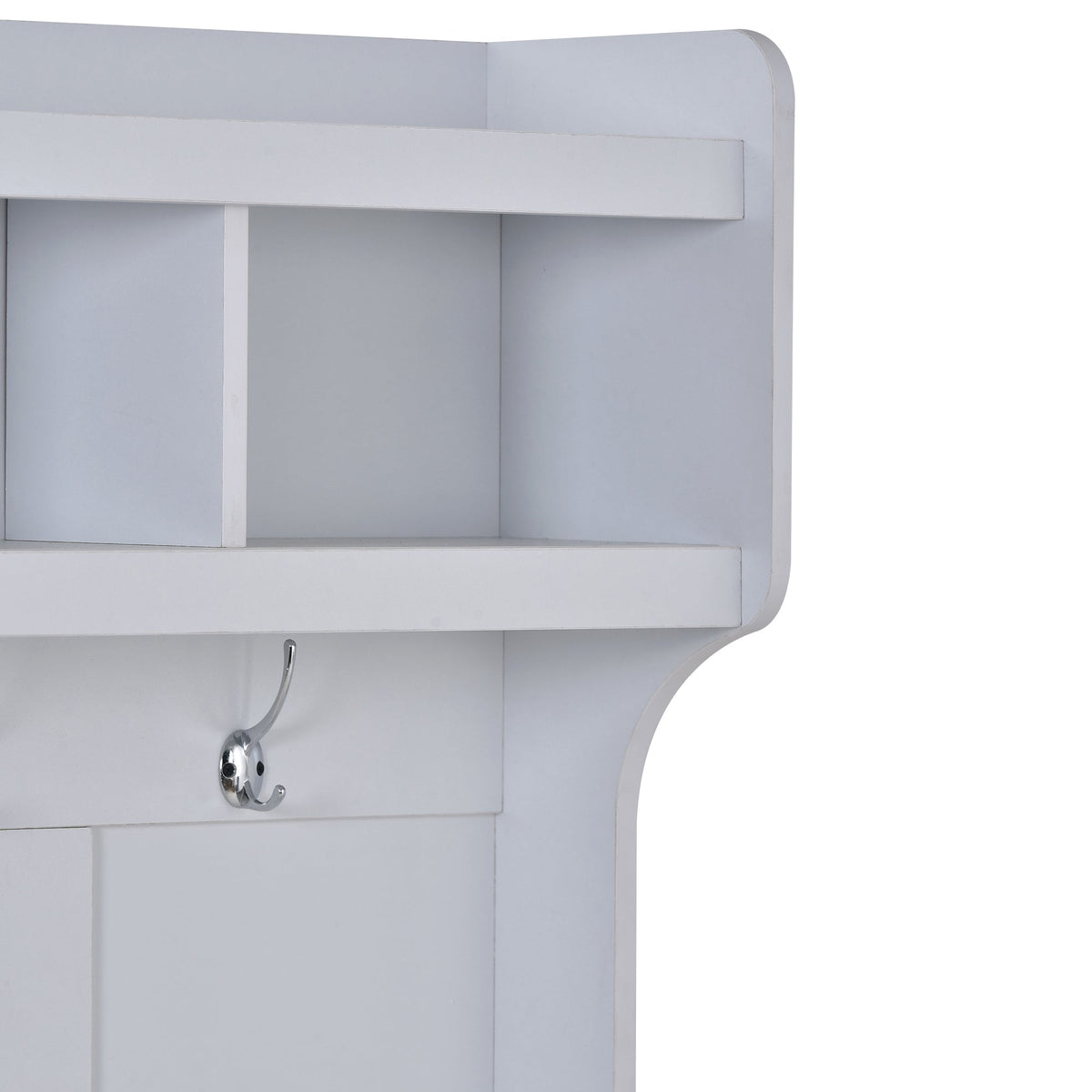 U-Can Hall Tree with 6 Hooks  Coat Hanger Entryway Bench Storage Bench (White) V.I.P Digital Presence