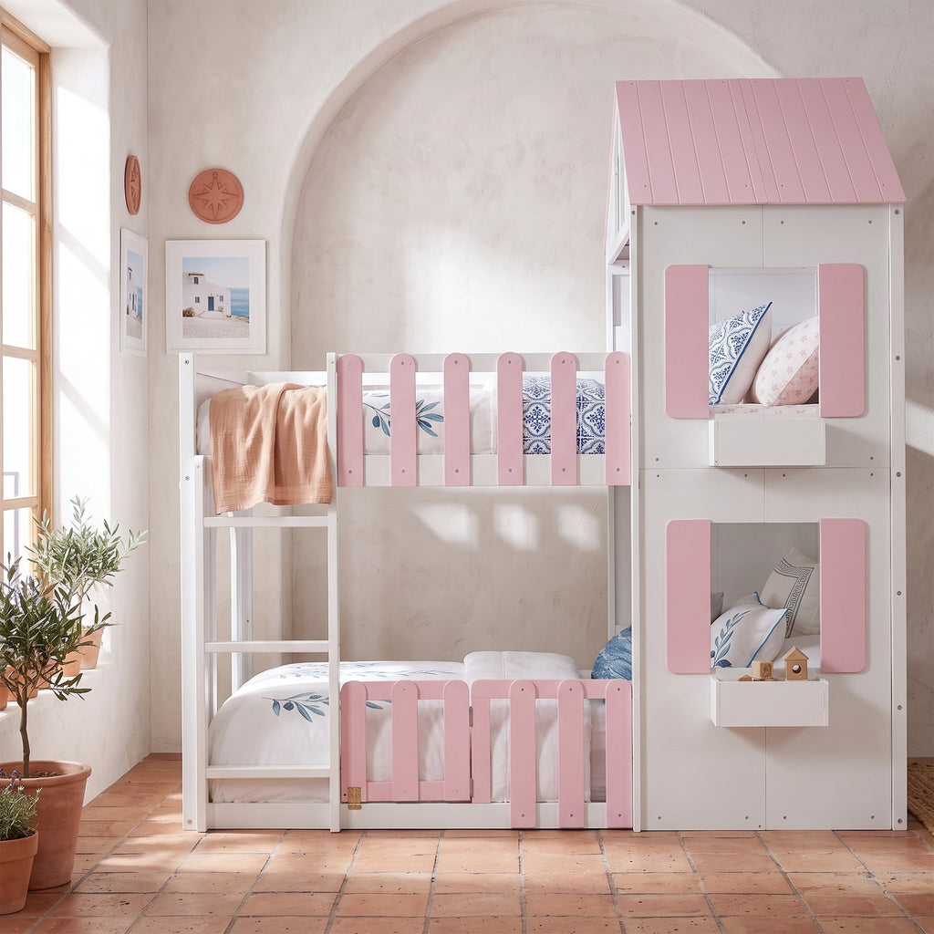 Full Over Full House Bunk Bed Space-Saving Bedroom Furniture