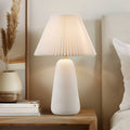 Textured Ceramic Table Lamp with Fluted Fabric Shade - White HouseOfZazla