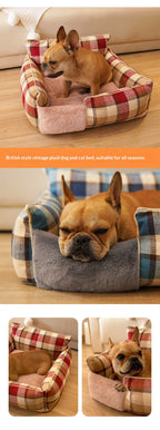 Retro Plaid All-Season Washable Pet Bed, Chew-Resistant For Small Medium Dogs & Cats