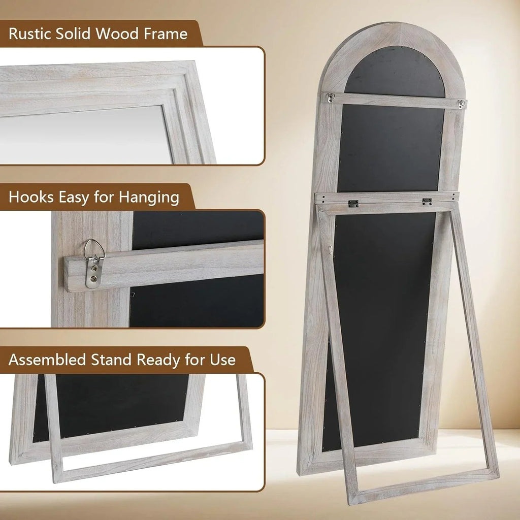 MELOMOIR Arched Solid Wood Full Length Mirror – Rustic Farmhouse Floor Mirror