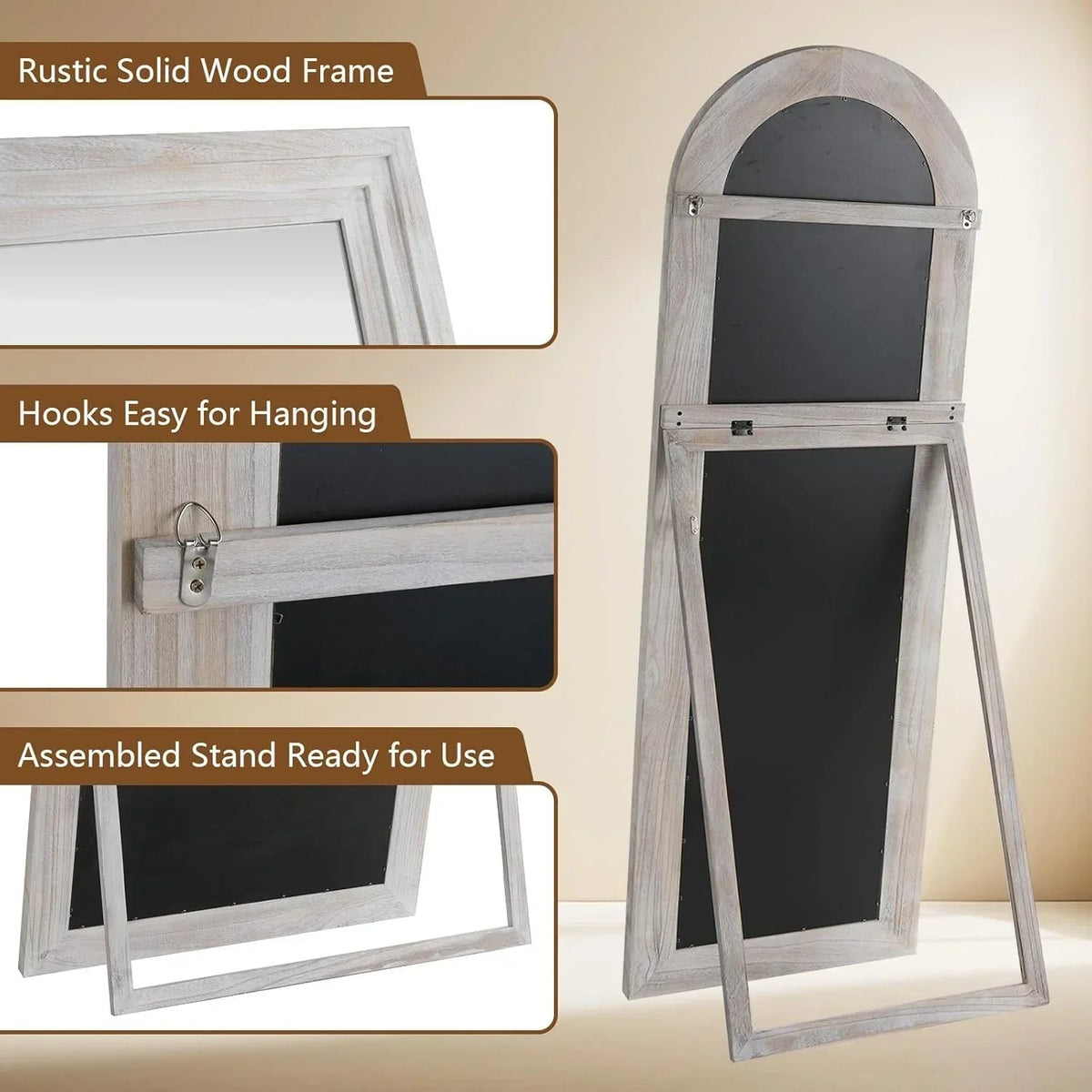MELOMOIR Arched Solid Wood Full Length Mirror – Rustic Farmhouse Floor Mirror