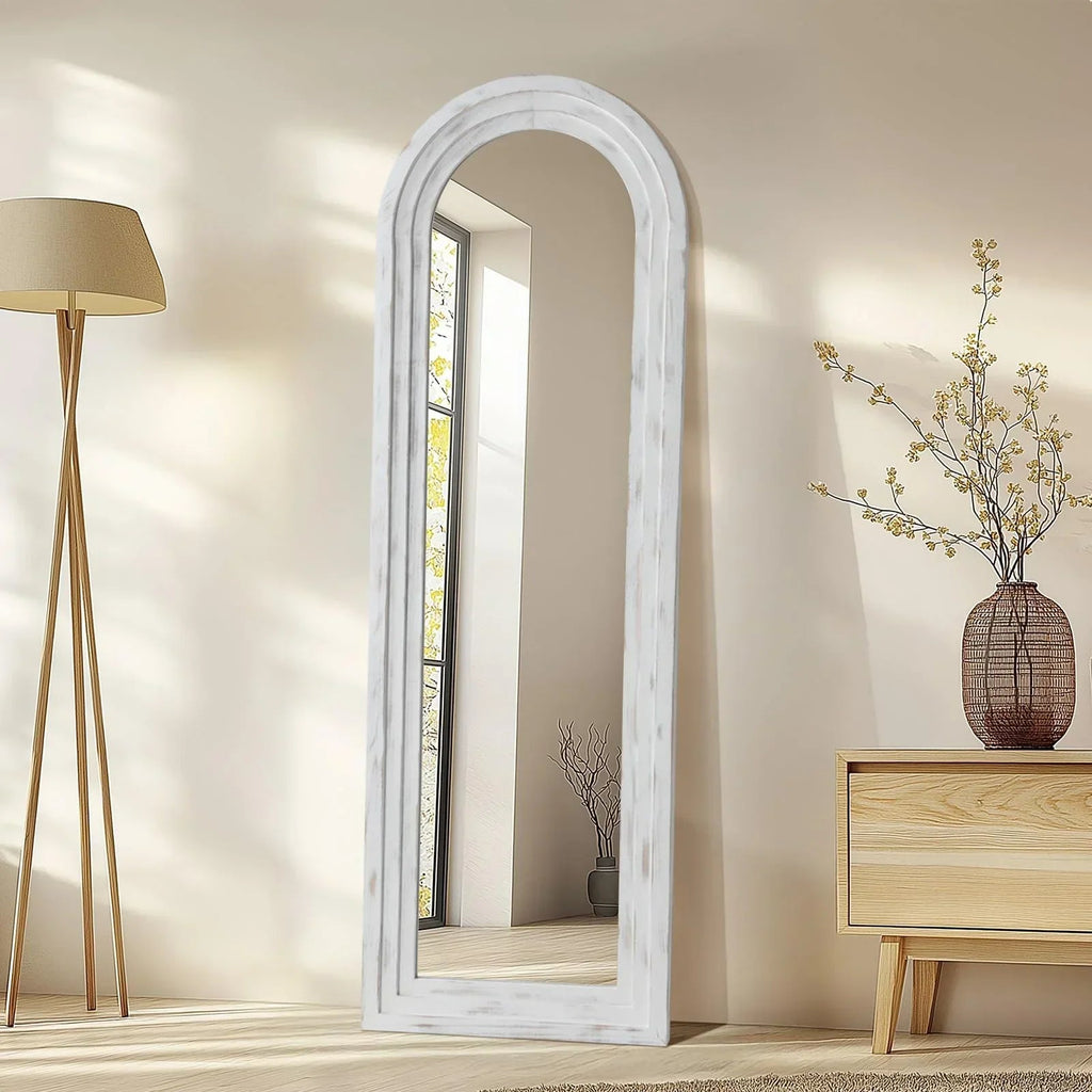 MELOMOIR Arched Solid Wood Full Length Mirror – Rustic Farmhouse Floor Mirror