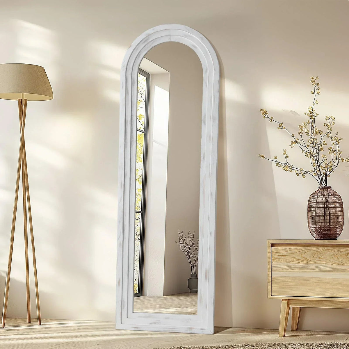 MELOMOIR Arched Solid Wood Full Length Mirror – Rustic Farmhouse Floor Mirror