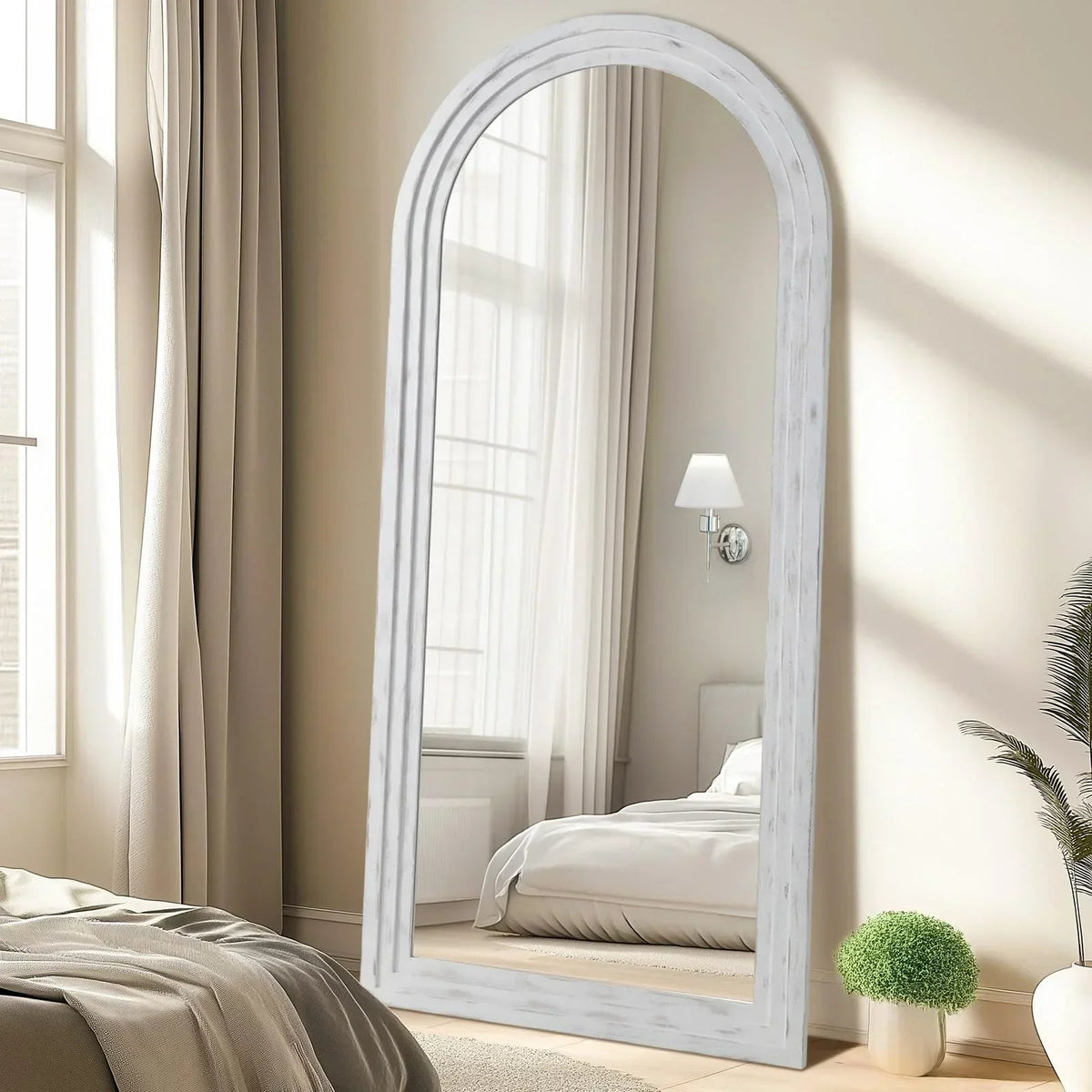 MELOMOIR Arched Solid Wood Full Length Mirror – Rustic Farmhouse Floor Mirror