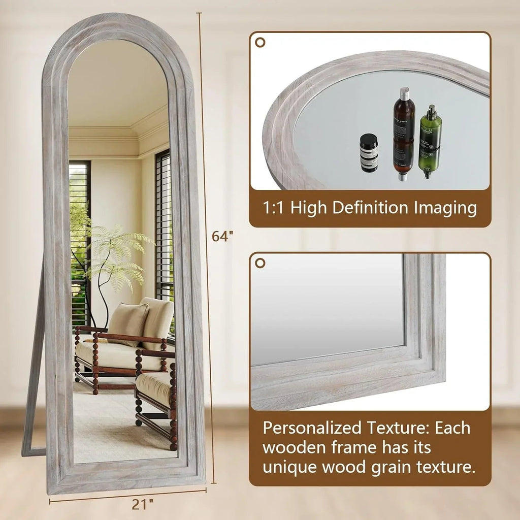 MELOMOIR Arched Solid Wood Full Length Mirror – Rustic Farmhouse Floor Mirror