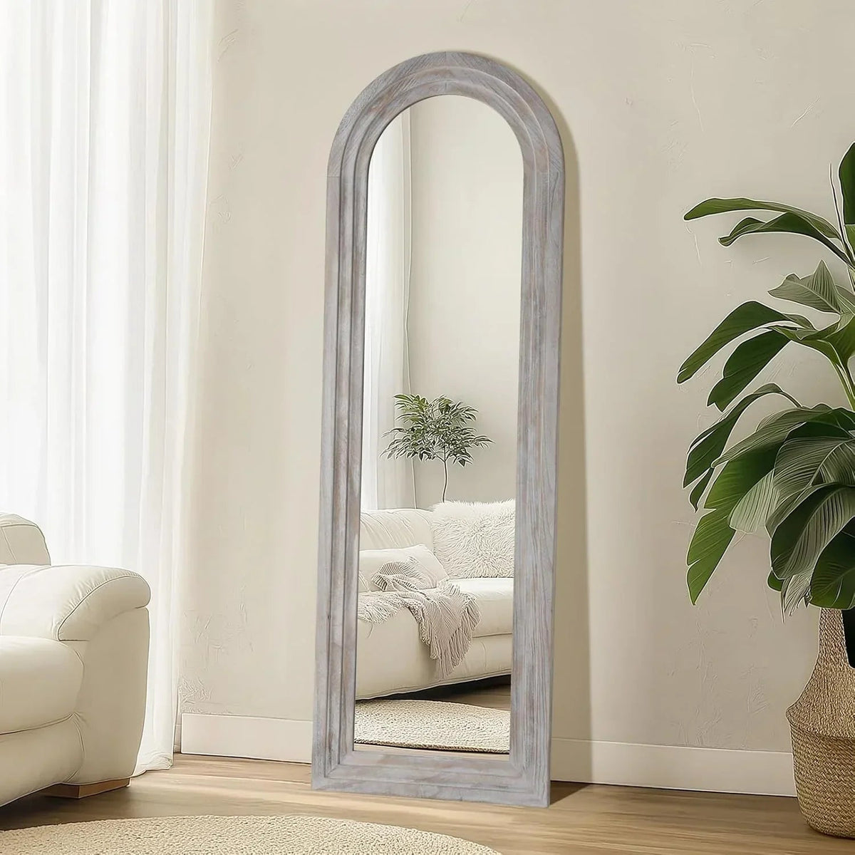 MELOMOIR Arched Solid Wood Full Length Mirror – Rustic Farmhouse Floor Mirror