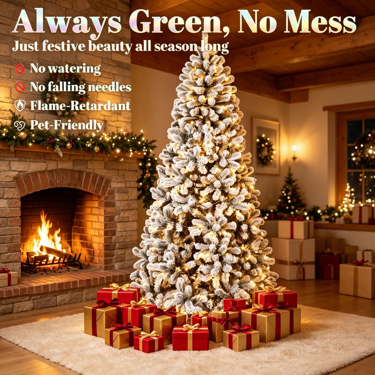 7.5 ft Pre-Lit Flocked Fraser Fir Artificial Christmas Tree with LED Lights - Green/White HouseOfZazla