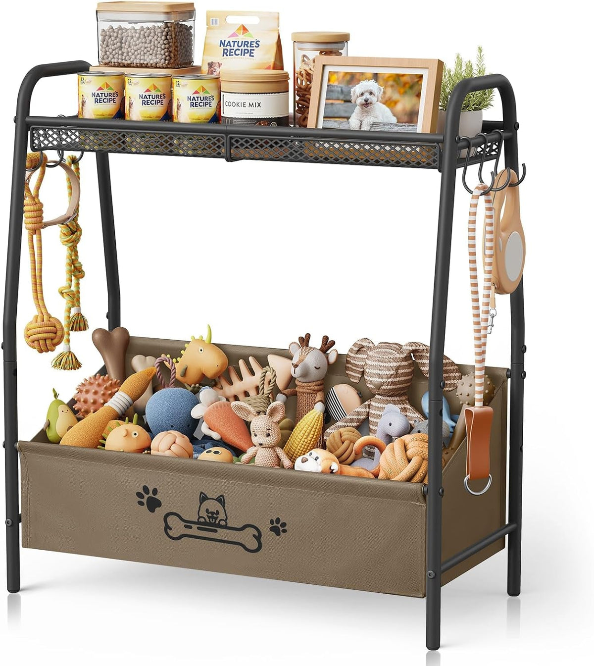 Dog Toy Storage Organizer with Shelf & 6 Hooks Wags & Whiskers Pet Supply
