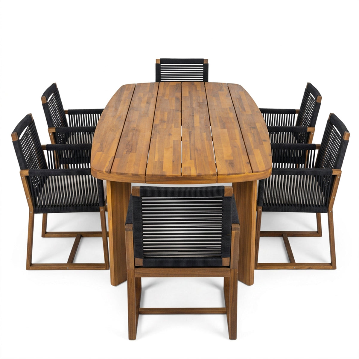 7-Piece Acacia Wood Outdoor Dining Set with Cushioned Arm Chairs - Teak Finish HouseOfZazla