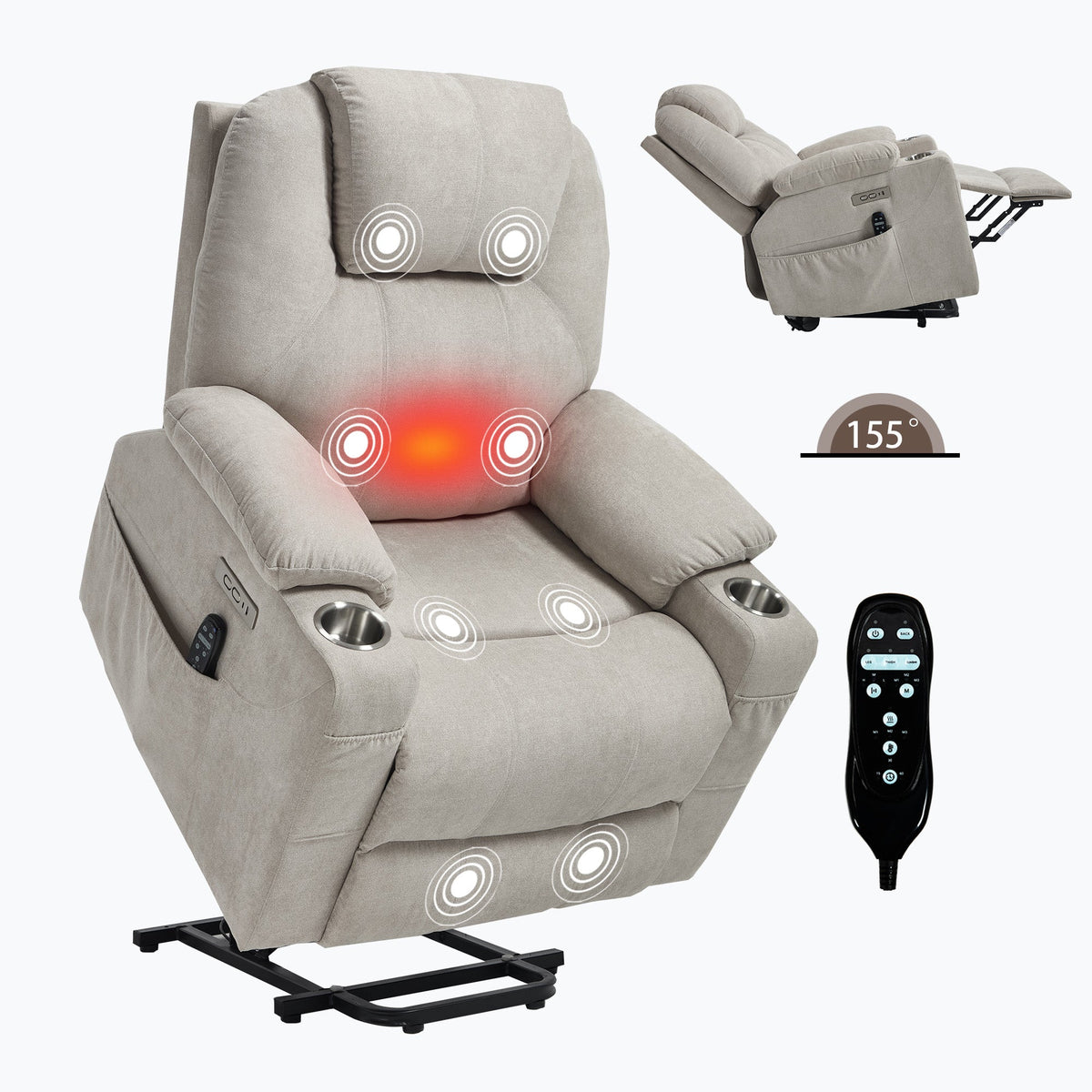 Power Lift Recliner Chair with Massage & Heating - Polyester HouseOfZazla