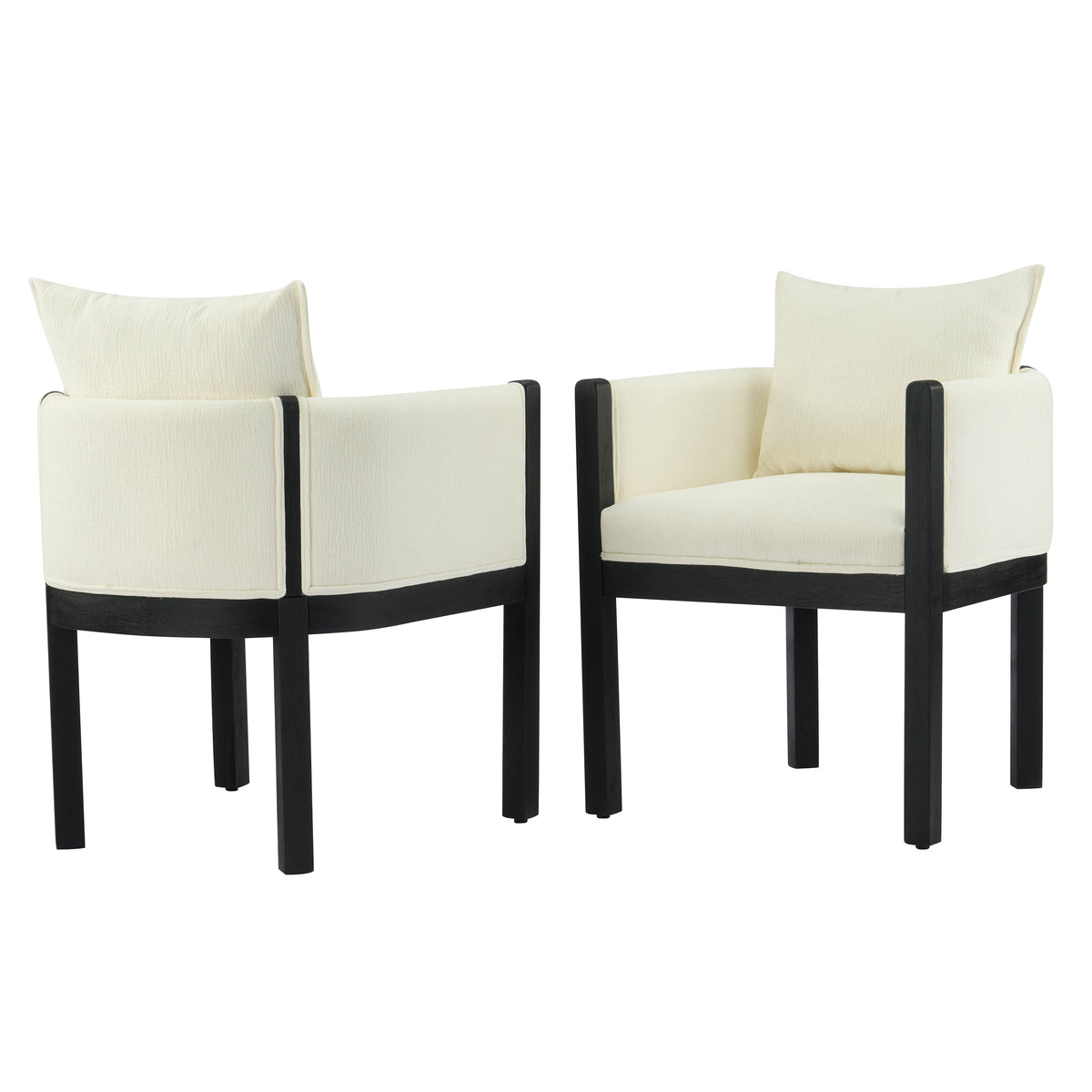 Linen Upholstered Armchair with Black Rubber Wood Legs - White HouseOfZazla