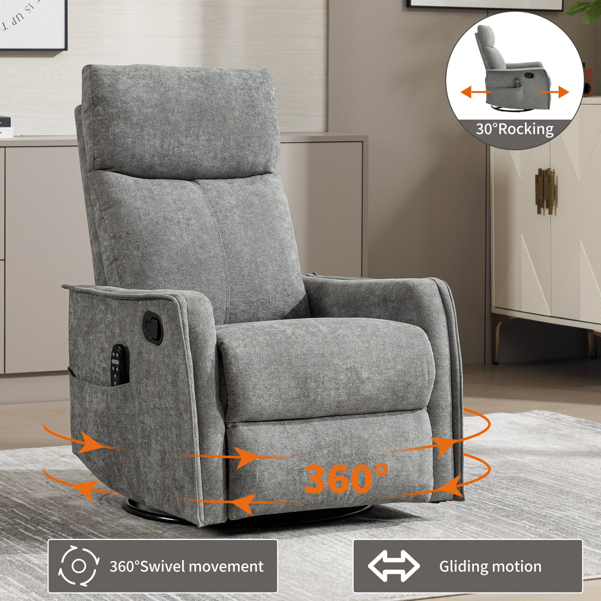 Heat Massage Manual Recliner Chair with Swivel and Rocker - Multi-Function, Metal Base HouseOfZazla