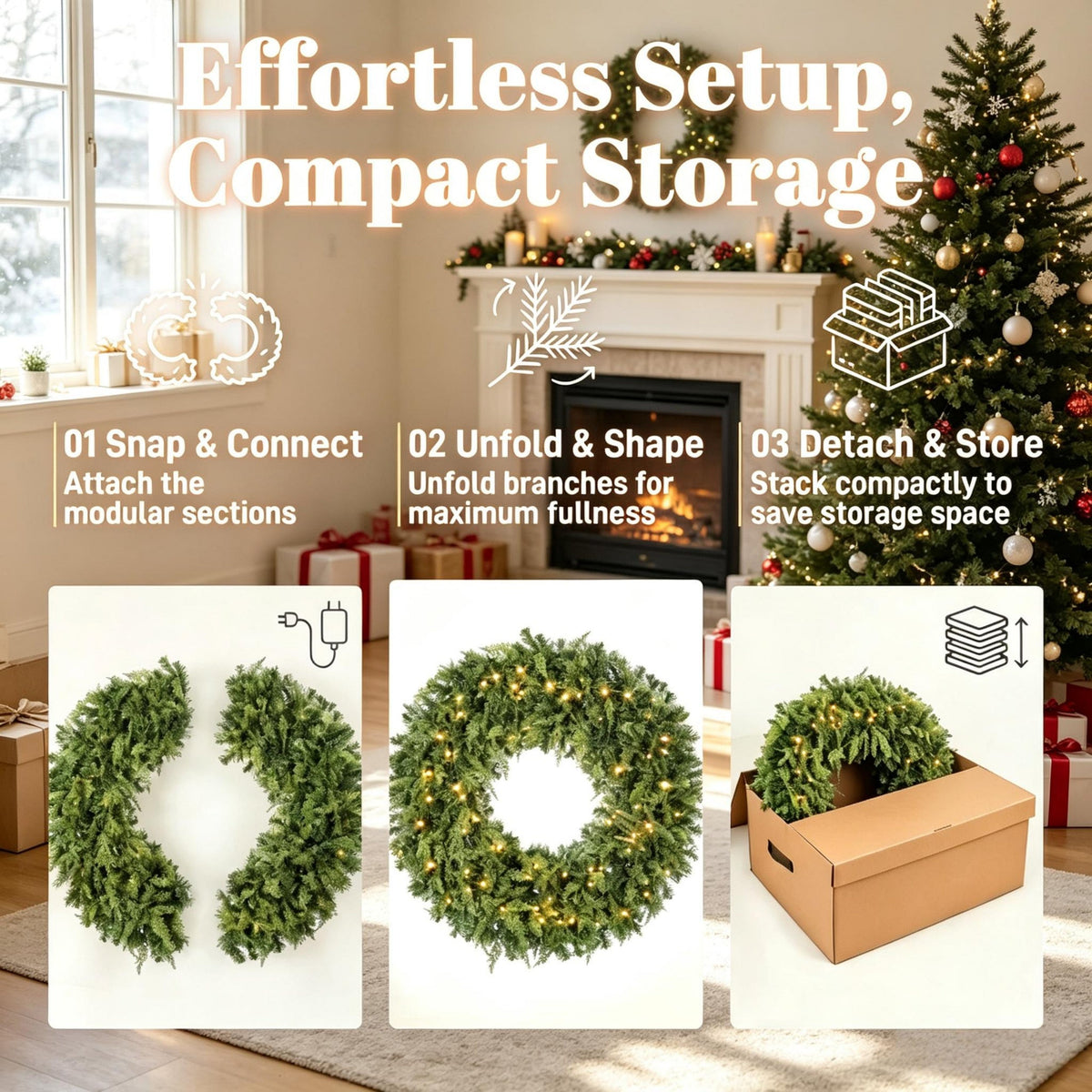 48-Inch Pre-Lit Crestwood Spruce Artificial Christmas Wreath