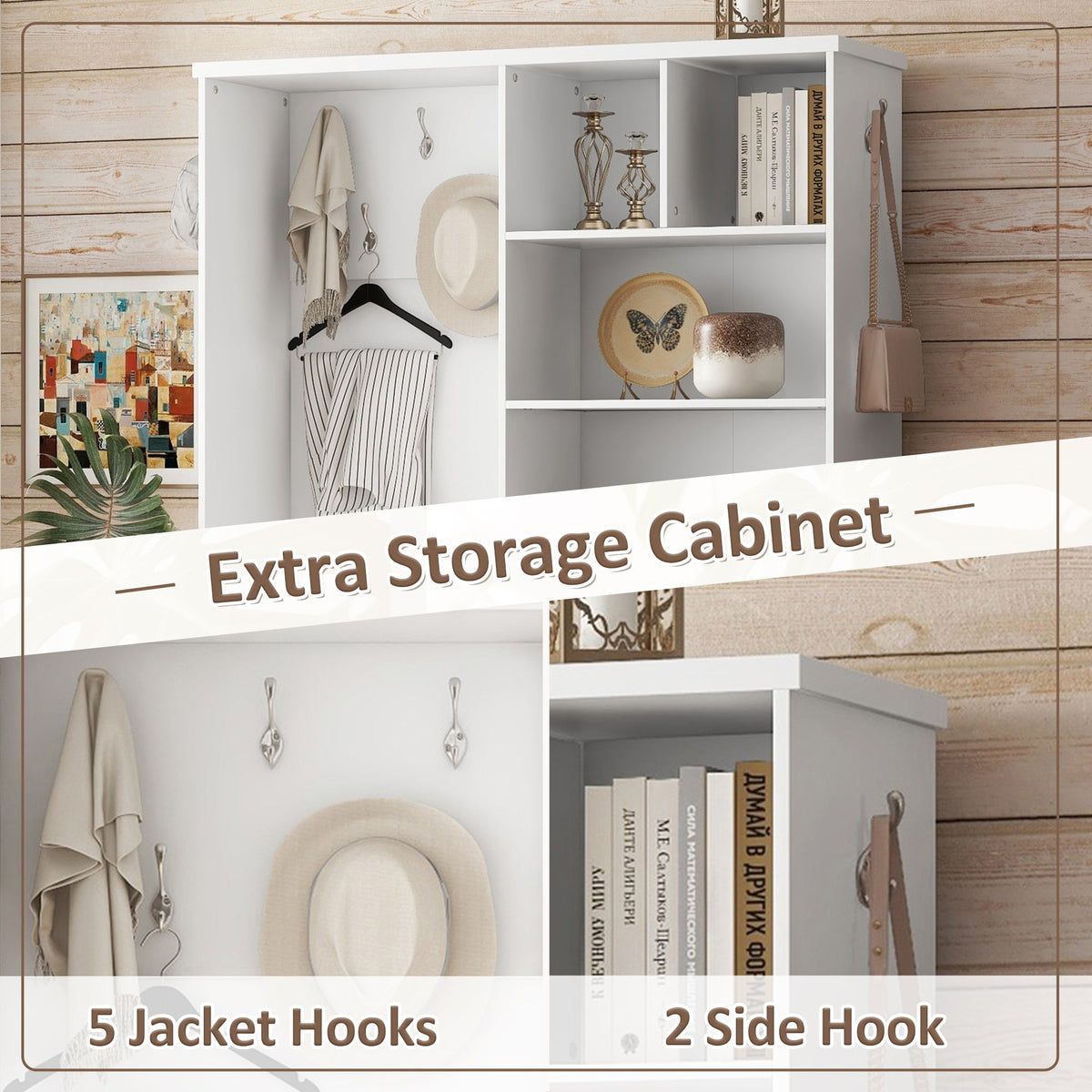 Multi-functional Hall Tree with Storage Shelves Drawers Cabinet Elegant Hallway Shoe Cabinet with Bench Modern Coat Rack White V.I.P Digital Presence