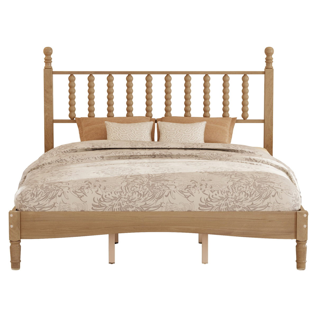 Queen Size Wood Platform Bed with Gourd-Shaped Headboard - Natural Wood HouseOfZazla