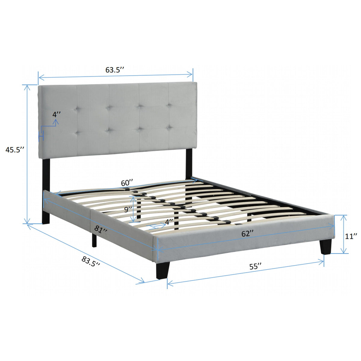Queen Size Upholstered Platform Bed Frame with Tufted Headboard - Gray HouseOfZazla