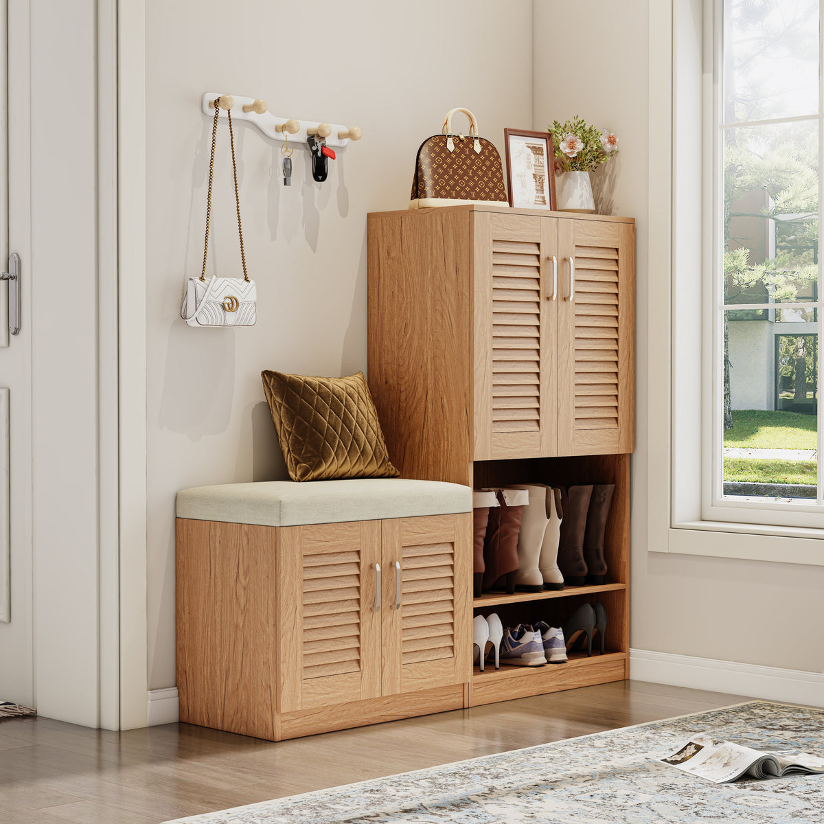 Multi Functional Shoe Storage Cabinet with Bench - Particle Board & MDF HouseOfZazla