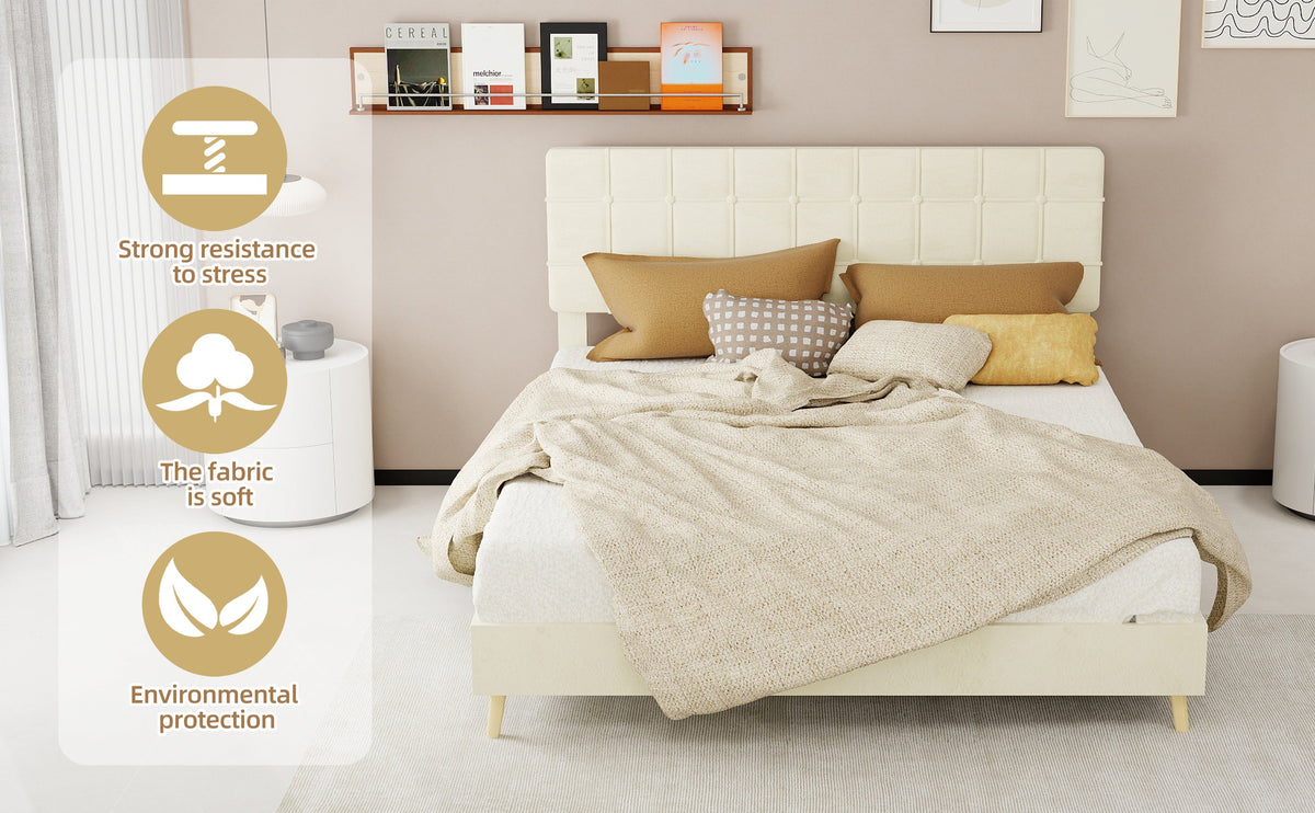Modern Upholstered Queen Bed Frame with Tufted Headboard – Holland Velvet HouseOfZazla