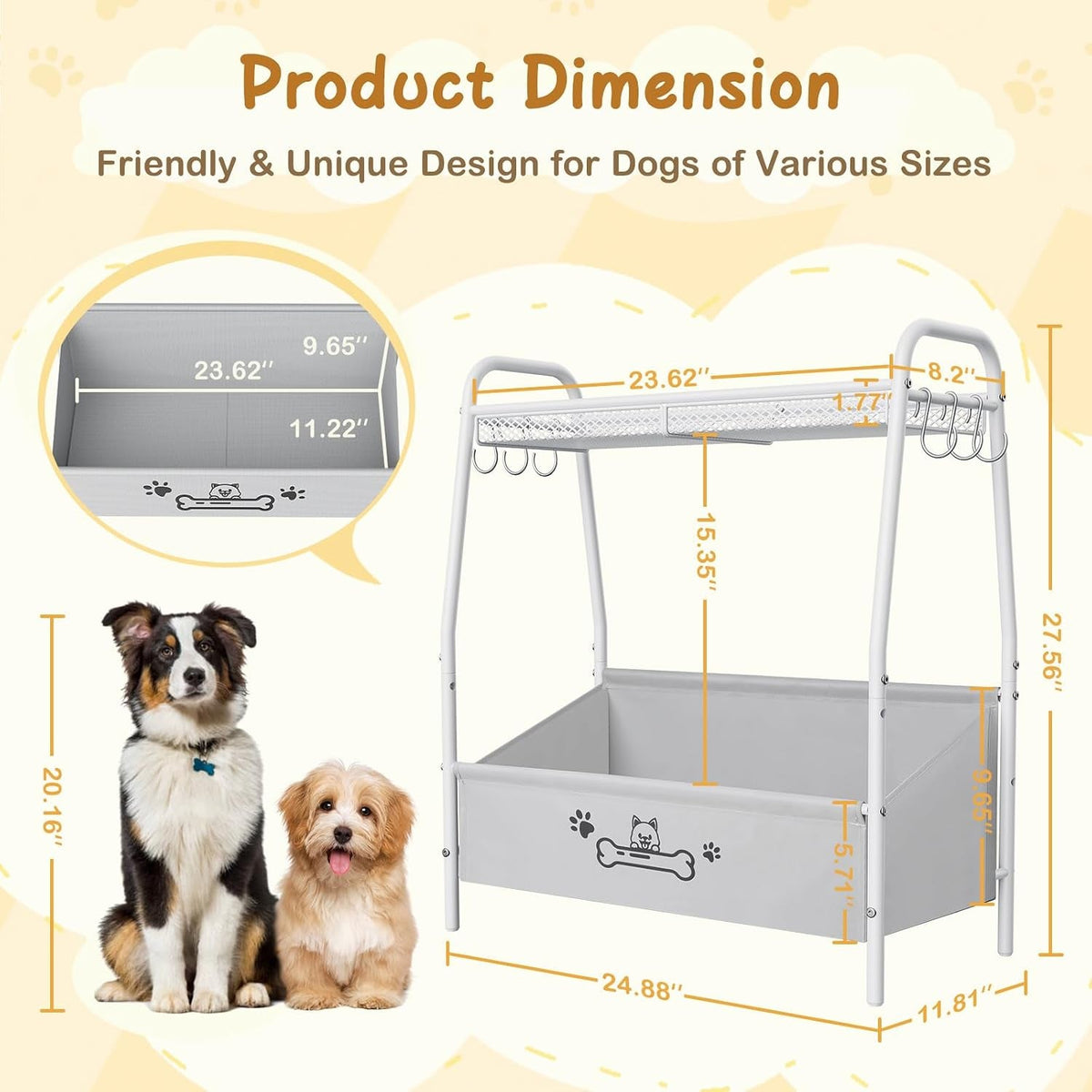 Dog Toy Storage Organizer with Shelf & 6 Hooks Wags & Whiskers Pet Supply