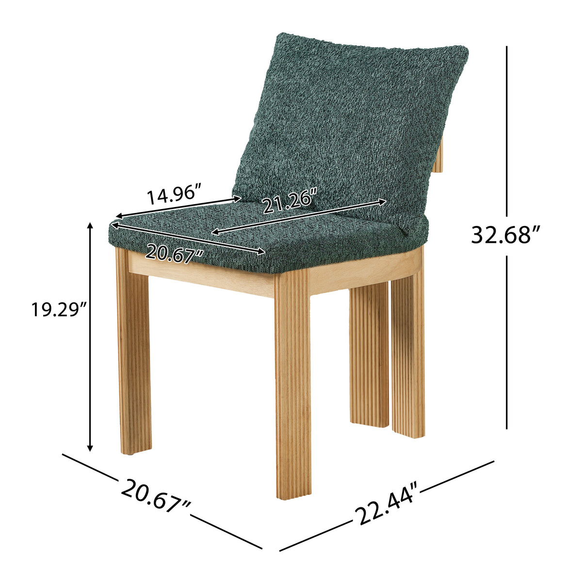 5-Piece Indoor Dining Set with Fluted Wood Table - Green Boucle HouseOfZazla