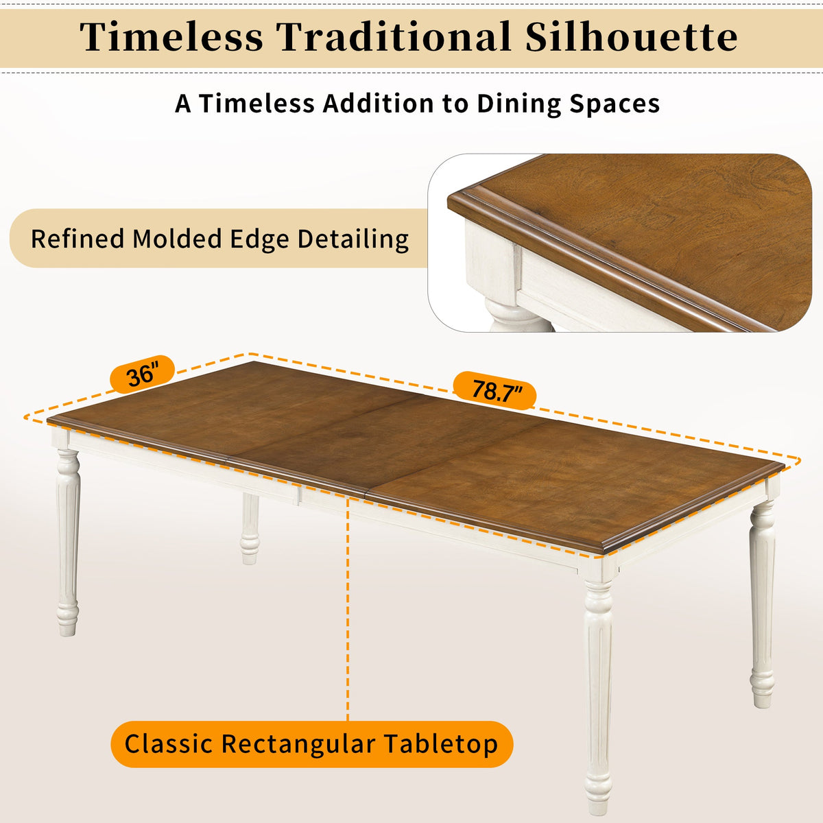 Traditional Rectangular Dining Table with Solid Wood Base - Natural Finish HouseOfZazla