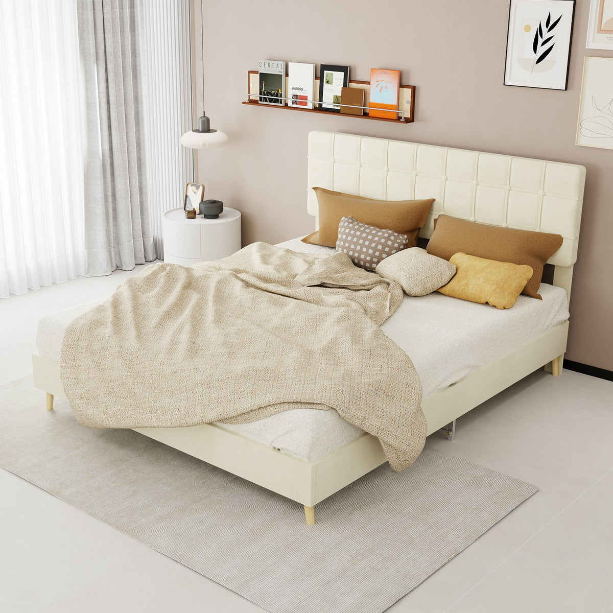 Modern Upholstered Queen Bed Frame with Tufted Headboard – Holland Velvet HouseOfZazla