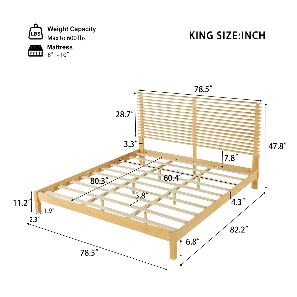 Premium Solid Wood King Size Bed Frame with Headboard HouseOfZazla