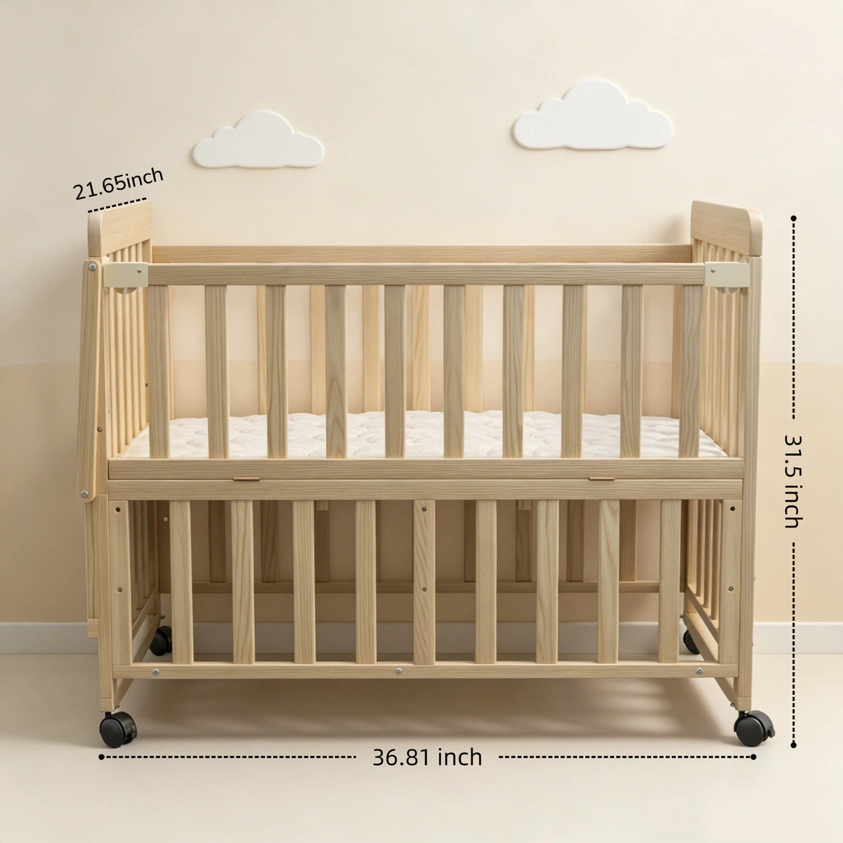 Solid Wood Baby Bassinet with Adjustable Heights & Changing Station - Natural Wood HouseOfZazla