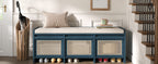 TREXM 48" Entryway Shoe Bench, Retro Style with Rattan Drawers
