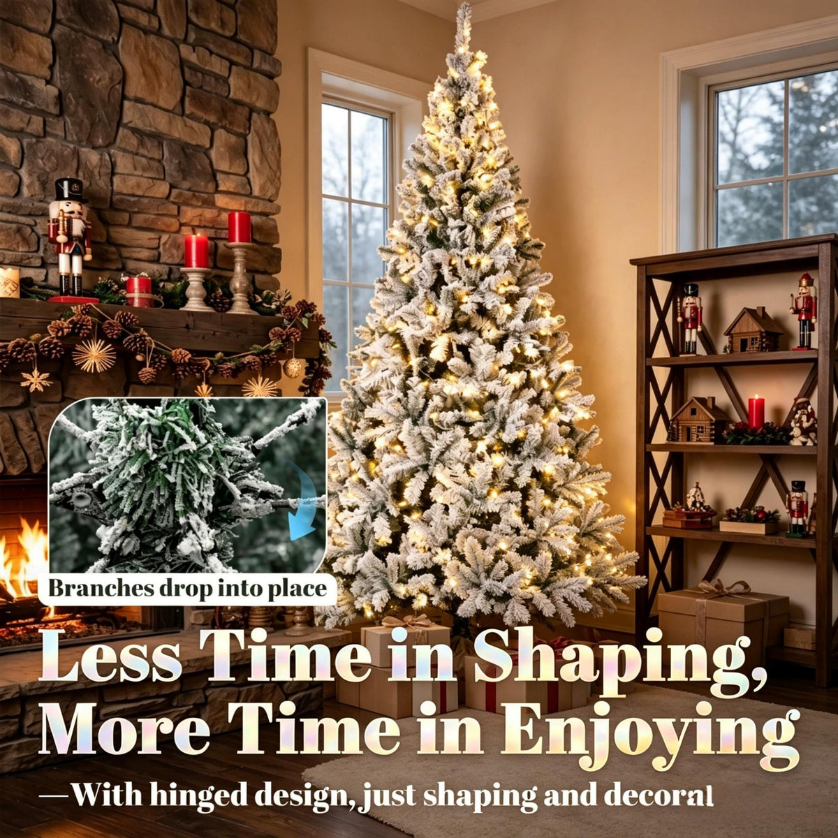 7.5 ft Pre-Lit Flocked Fraser Fir Artificial Christmas Tree HouseOfZazla