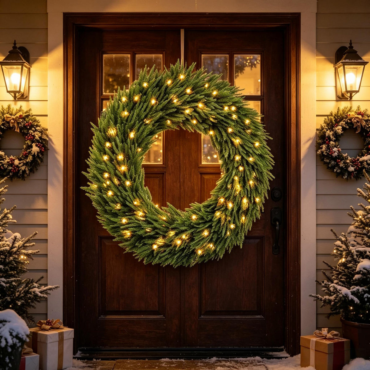 36-Inch Pre-Lit Christmas Wreath with Warm White Lights - Green HouseOfZazla