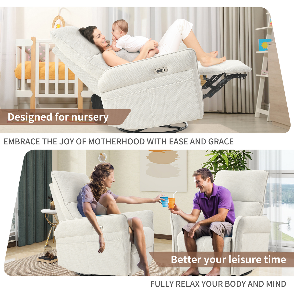 270° Power Swivel Rocker Recliner Chair for Adults HouseOfZazla