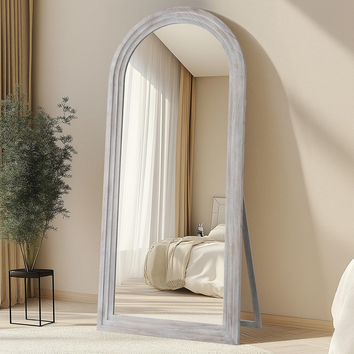MELOMOIR Arched Solid Wood Full Length Mirror – Rustic Farmhouse Floor Mirror