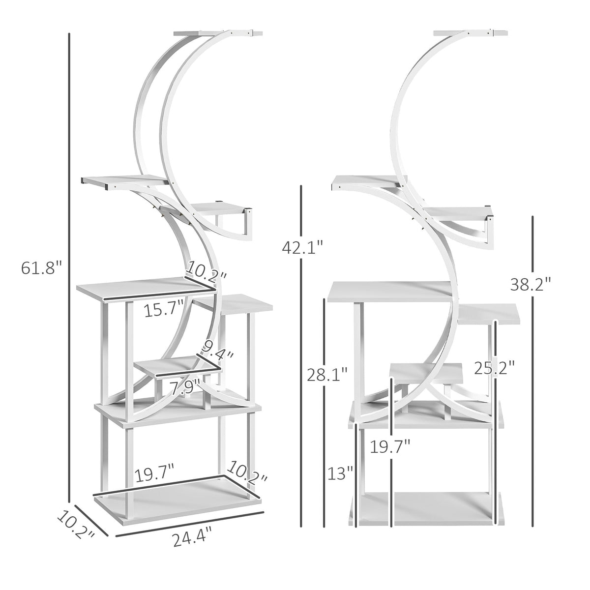 White S-Shaped Plant Stand with 8 Tiers - White HouseOfZazla