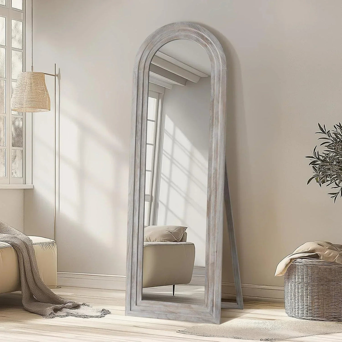 MELOMOIR Arched Solid Wood Full Length Mirror – Rustic Farmhouse Floor Mirror