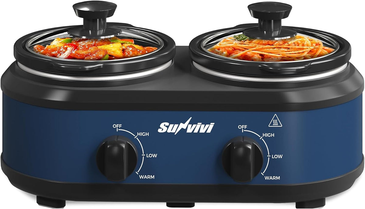Double Slow Cooker with 2 Removable Pots - Stainless Steel HouseOfZazla