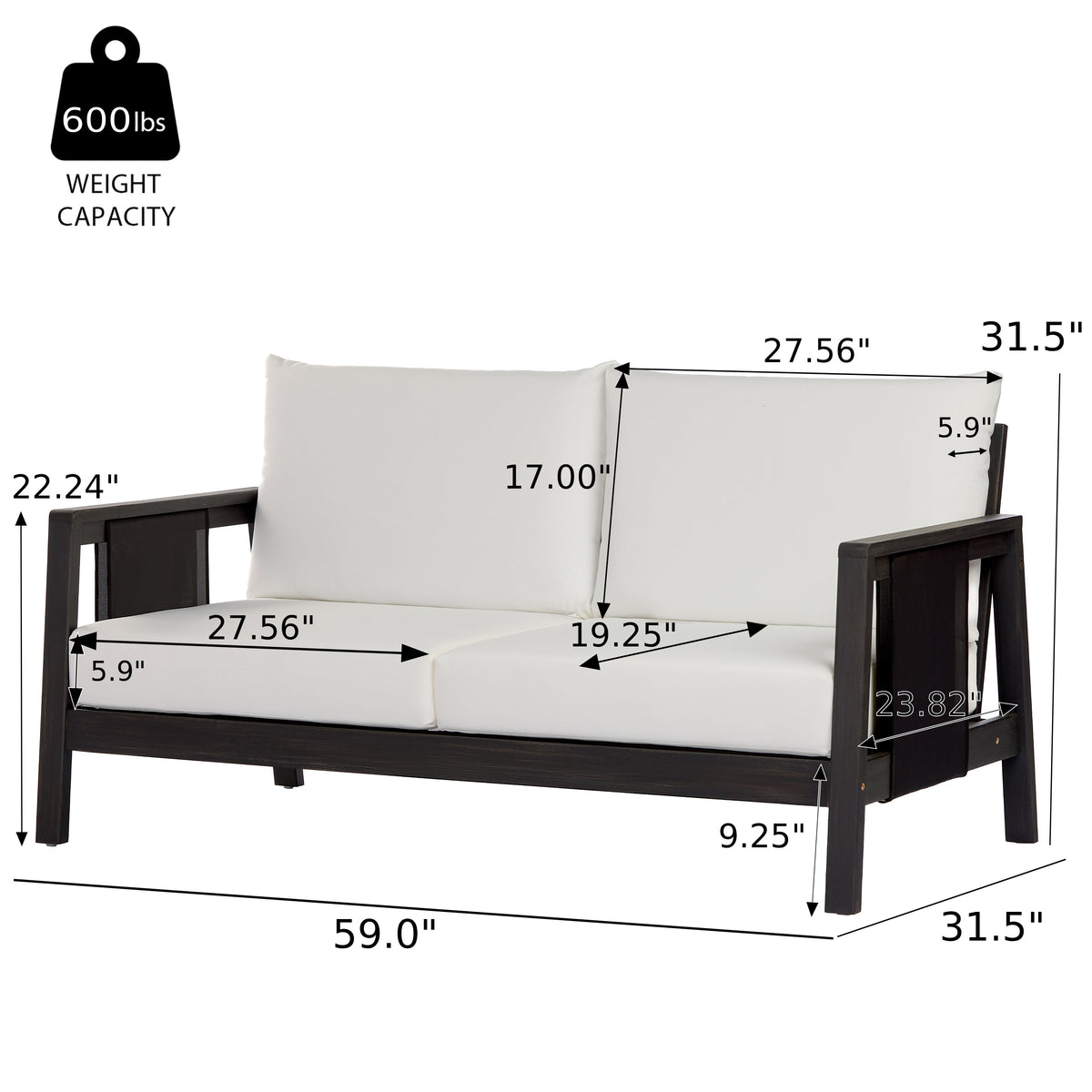 4-Piece Outdoor Sofa Set with Cushions - Acacia Wood, Waterproof Cushions, Dark Grey/White+Black HouseOfZazla