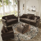 Upholstered Velvet Sofa with Nailhead Trim and Ottoman