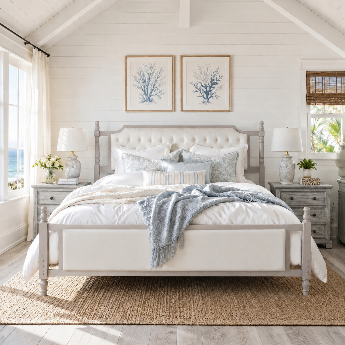 Queen Size Upholstered Platform Bed with Button Tufted Velvet Headboard - Taupe or Brown HouseOfZazla