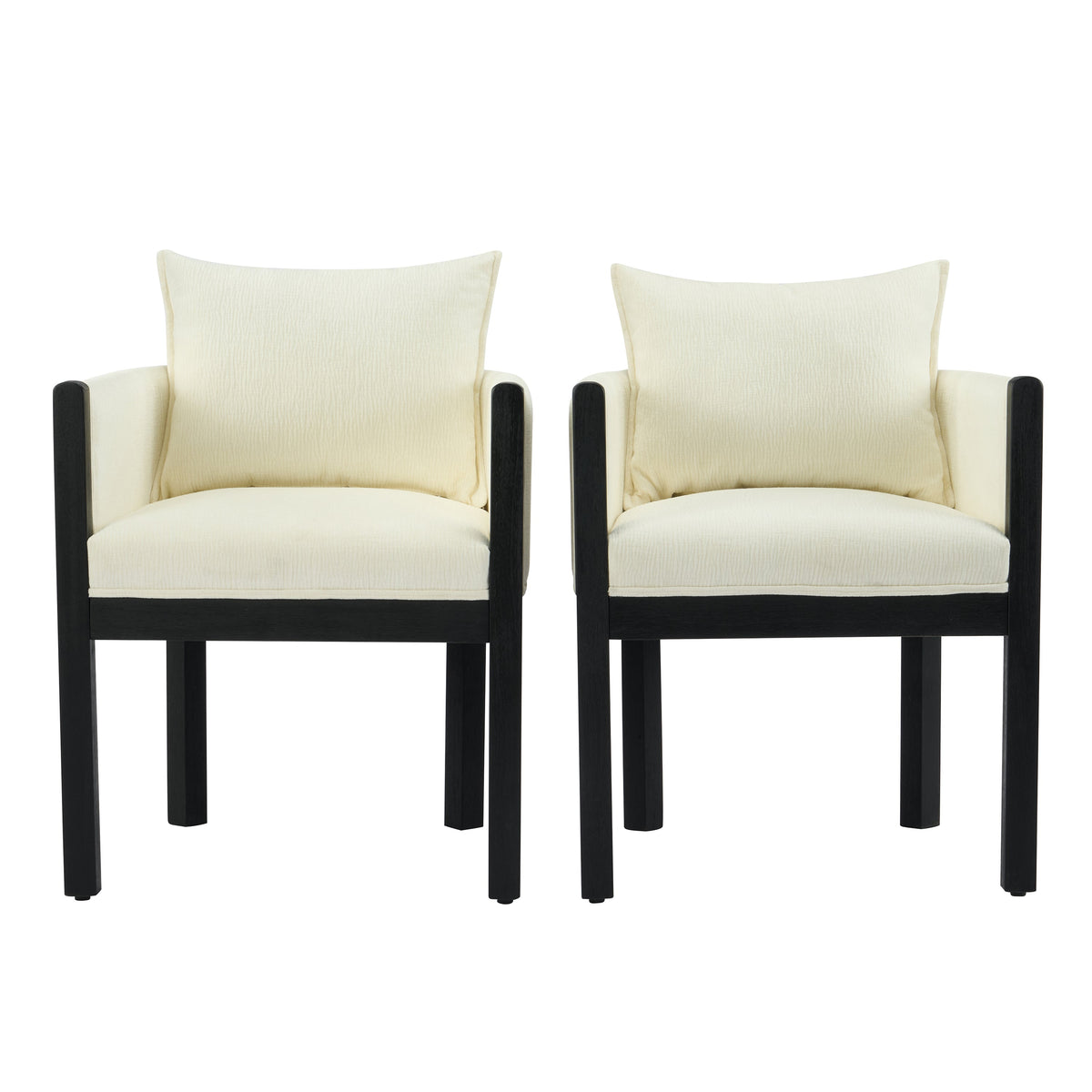 Linen Upholstered Armchair with Black Rubber Wood Legs - White HouseOfZazla