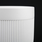 3-Piece White Stoneware Planter Pot Set with Vertical Line Texture