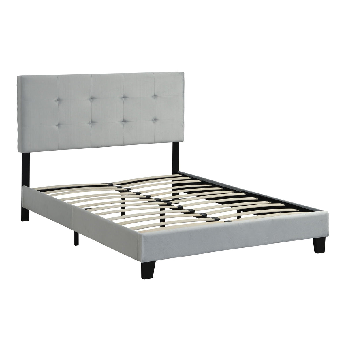 Queen Size Upholstered Platform Bed Frame with Tufted Headboard - Gray HouseOfZazla