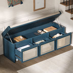 TREXM 48" Entryway Shoe Bench, Retro Style with Rattan Drawers