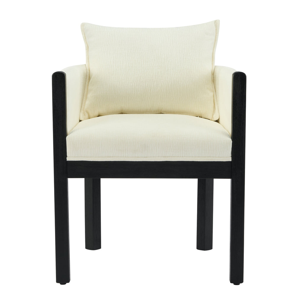 Linen Upholstered Armchair with Black Rubber Wood Legs