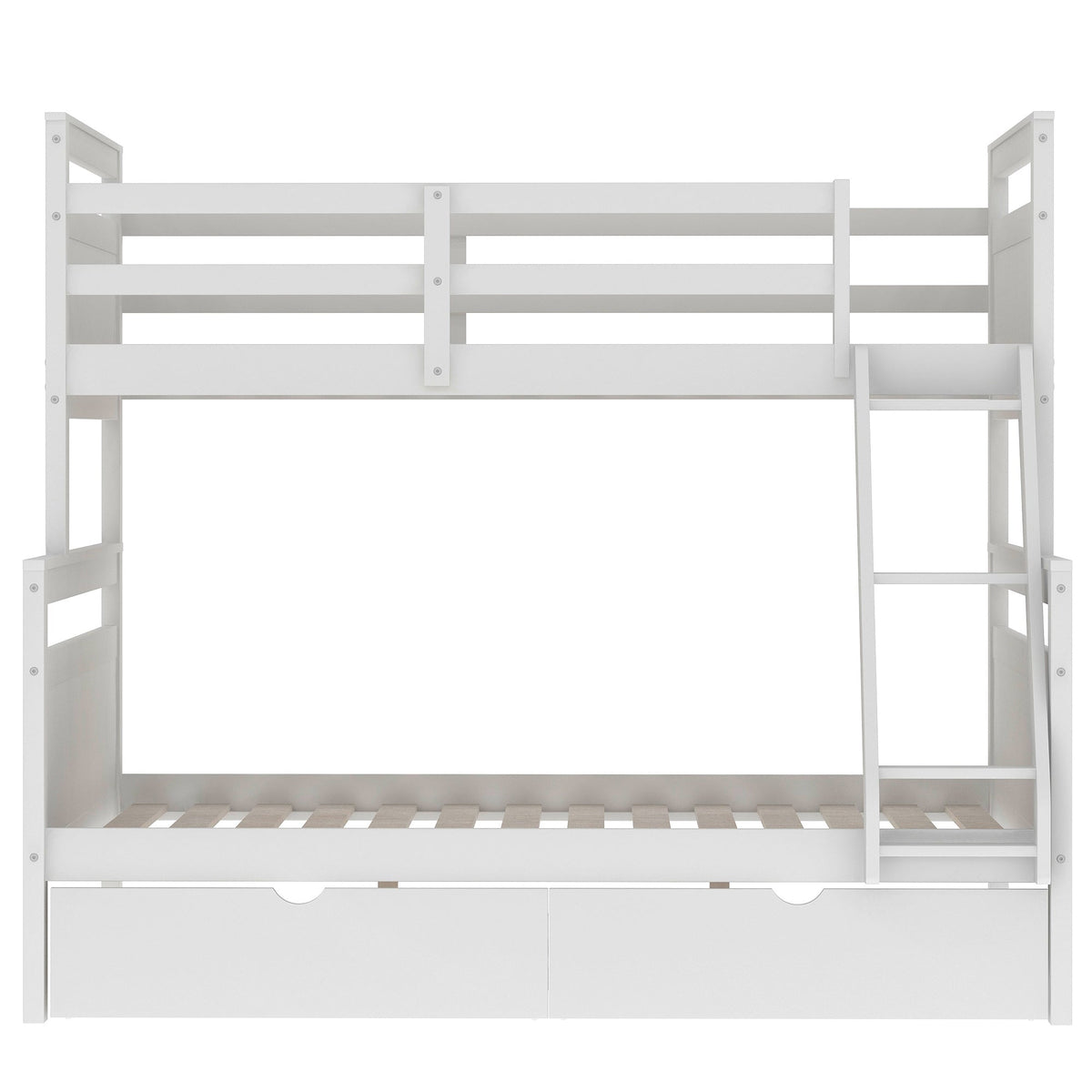 Twin over Full Bunk Bed with Ladder, Two Storage Drawers, Safety Guardrail  White V.I.P Digital Presence